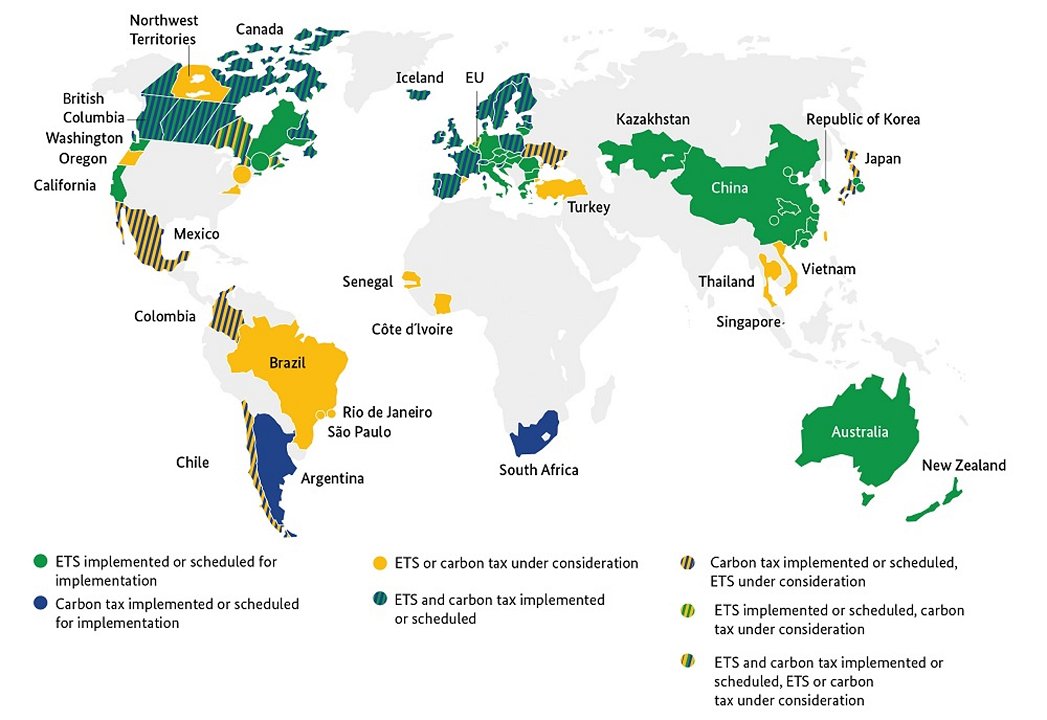 Slika 4: Različni cenovni mehanizmi plačevanja ogljika v svetu (Vir: Fastmarkets, 2023)
