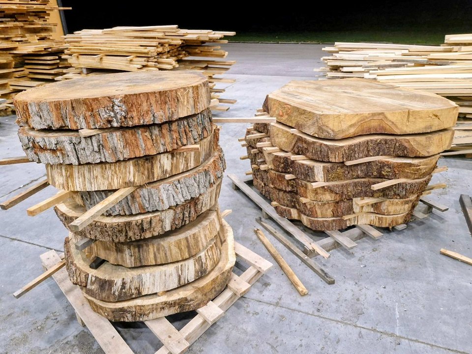 Slika 5: Sušenje hrastovih panjev v tehnoloških prostorih CEKOM (fotografija: M. Dovečar, Gozdarski inštitut Slovenije) Slika 5: Sušenje hrastovih panjev v tehnoloških prostorih CEKOM (fotografija: M. Dovečar, Gozdarski inštitut Slovenije)